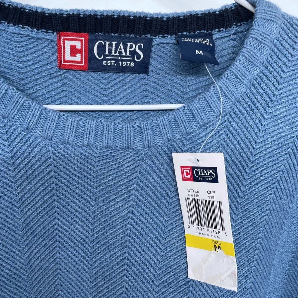 NEW Chaps Herringbone Knit Crewneck Sweater‎ Medium Women's Vtg Pullover Blue